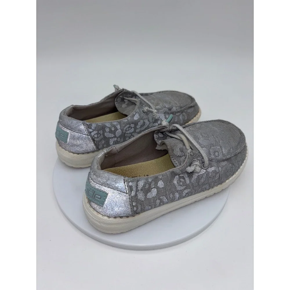 HEY DUDE Girls Leopard‎ Shoe Gray Wendy Youth Cat Eye Slip On Kids Silver 13